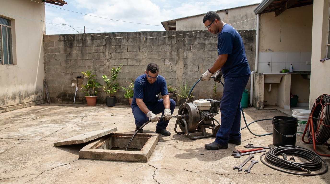 Desentupimento de esgoto residencial em Vitória da Conquista‑BA