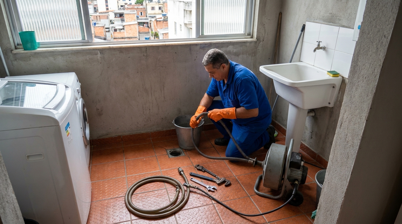 Desentupimento de ralo com equipamento em Vitória da Conquista‑BA