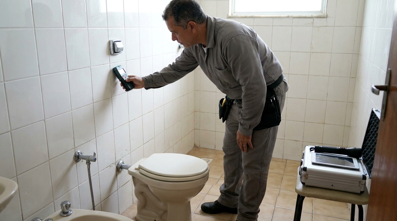 Técnico de caça vazamento analisando tubulação em Vitória da Conquista‑BA